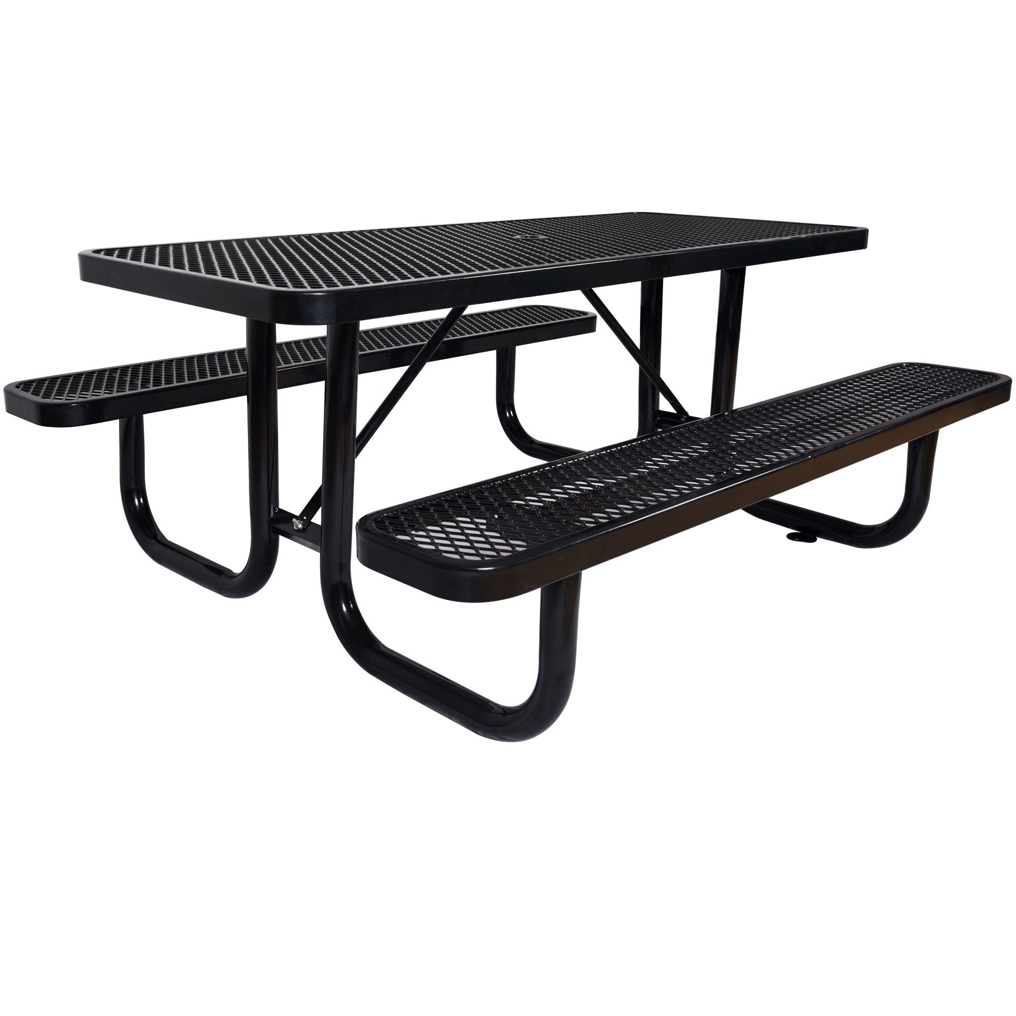 6 ft. Rectangular Outdoor Steel Picnic Table ，BLACK with umbrella pole