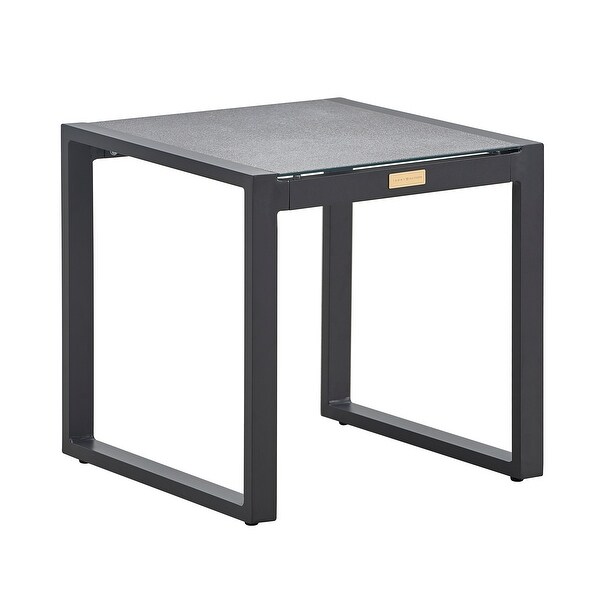 Tommy Hilfiger Hampton Outdoor Side Table with Natural Gray Pebbled Glass