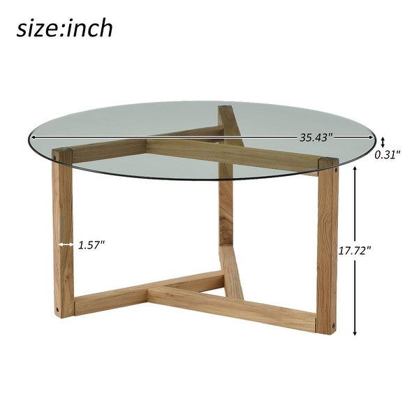 Round Glass Coffee Table Cocktail Table with Tempered Glass Top