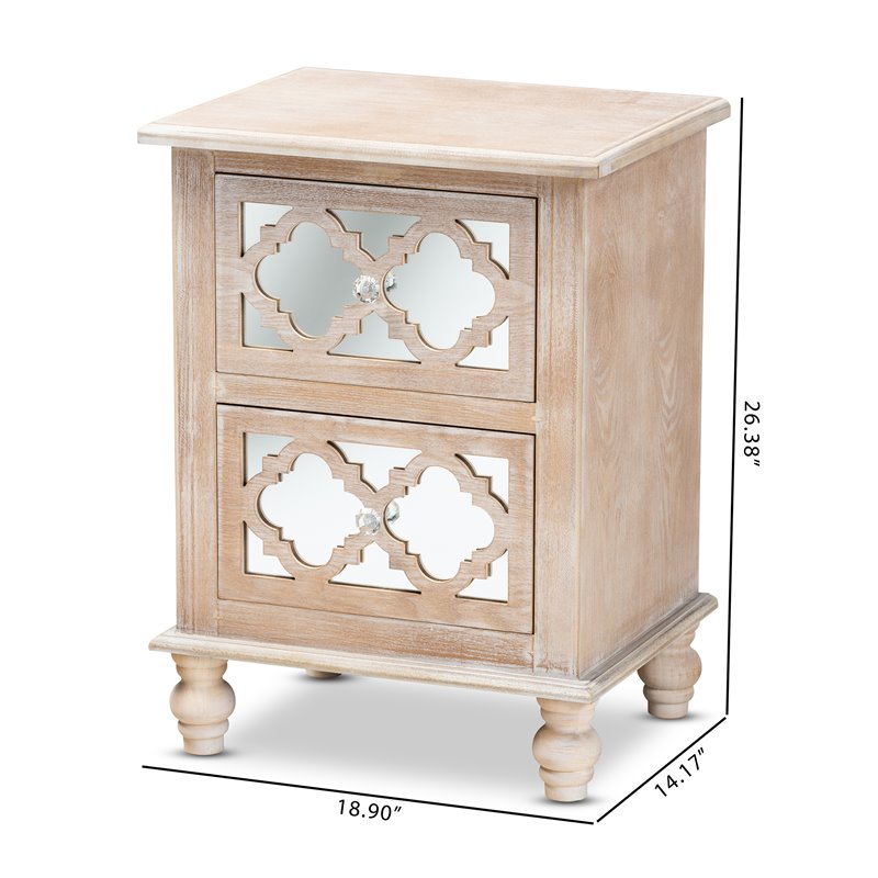 Home Square Mirror 2-Drawer Quatrefoil Nightstand Set in White-Washed (Set of 2)