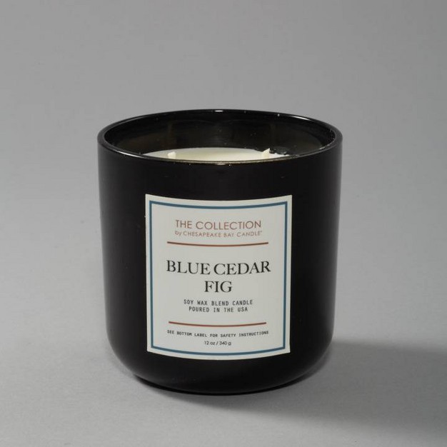 2 wick Black Glass Blue Cedar Fig Lidded Jar Candle 12oz The Collection By Chesapeake Bay Candle