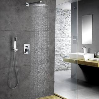 Magic Home 1-Spray Square Temperature Control Hand Shower and Shower Head from Wall Combo Kit with Slide Bar in Chrome MH-KST-S210C