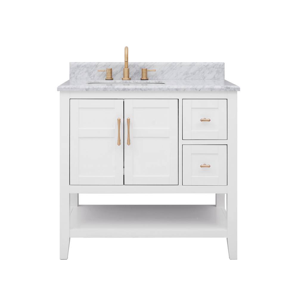 Home Decorators Collection Sturgess Open Shelf 37 in. W x 22. D x 35. H Vanity in White with White Marble Vanity Top 19111S-VS37C-WT