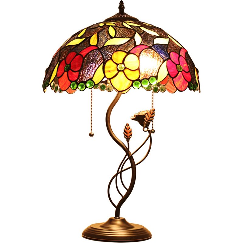 CHLOE Mariebelle -Style Floral Stained Glass Table Lamp 16" Width