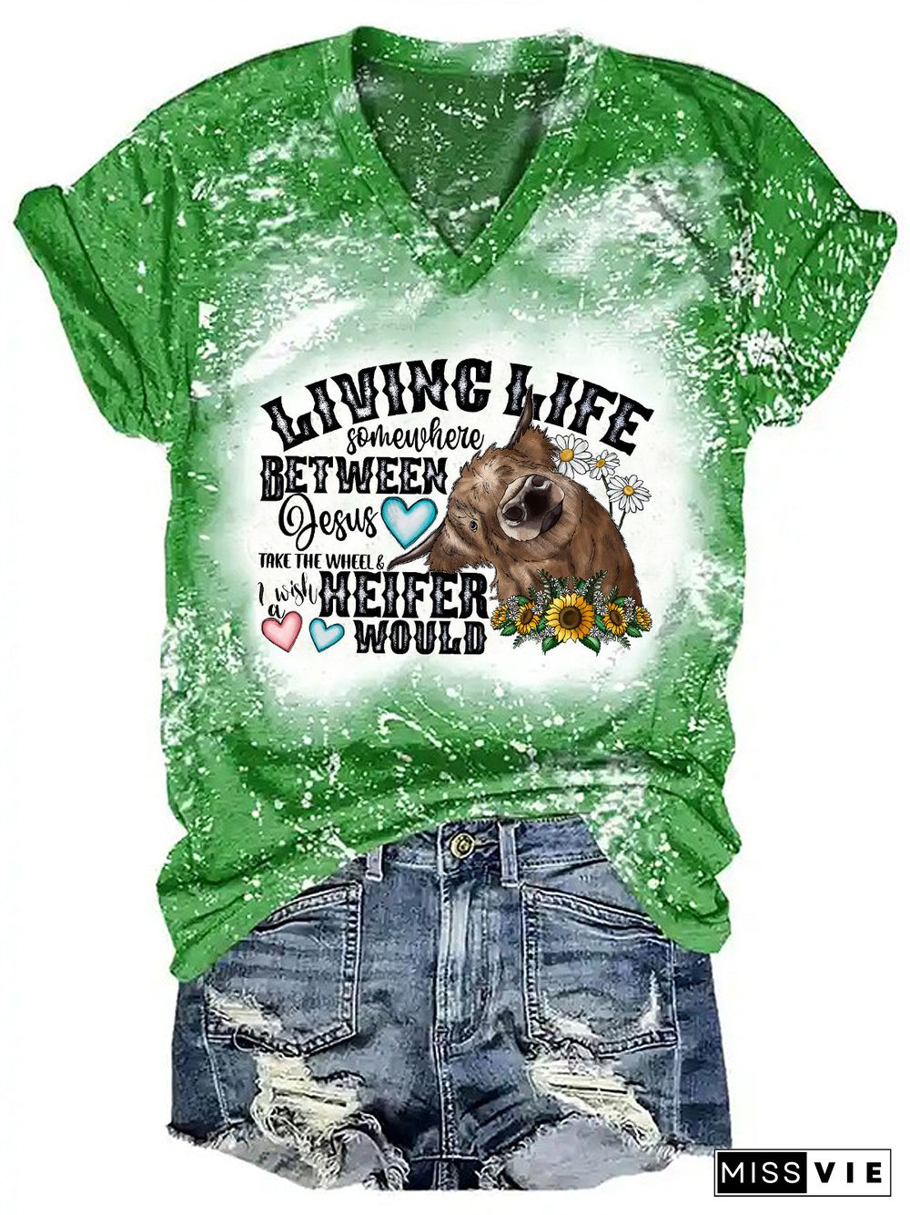 Living Life Somewhere Between Jesus Take The Wheel And I Wish A Heifer Would Print Tie Dye T-shirt