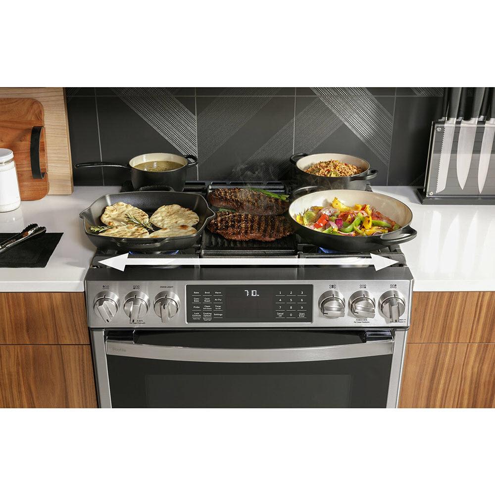 GE Profile 30-in Slide-in Dual Fuel Range with No Preheat Air fry Technology PC2S930YPFS