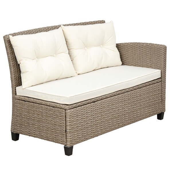 4Piece Classic Conversation Set，Wicker Rattan Patio Sofa with Cushions