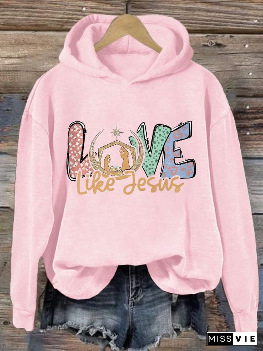 Women's Love Like Jesus Christmas Print Casual Hoodie