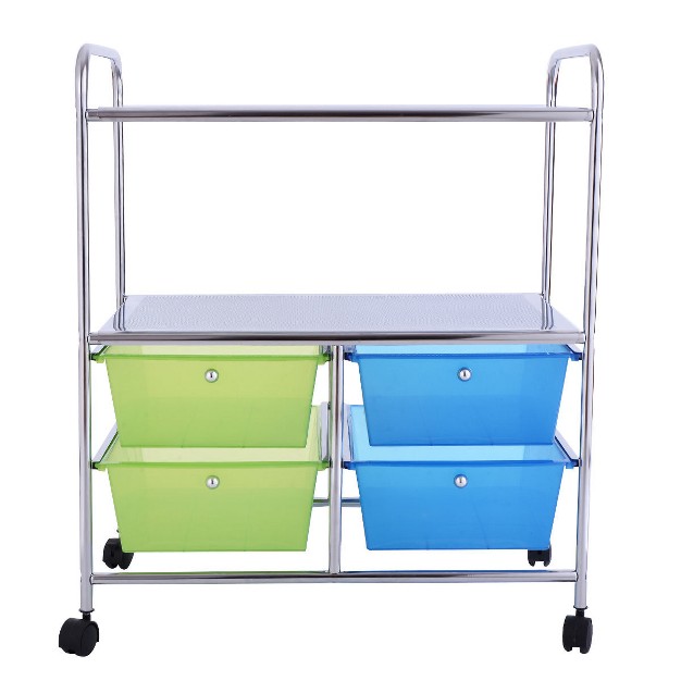 Costway 4 Drawers Rolling Storage Cart Metal Rack Shelf Home Office Furniture 2 Shelves