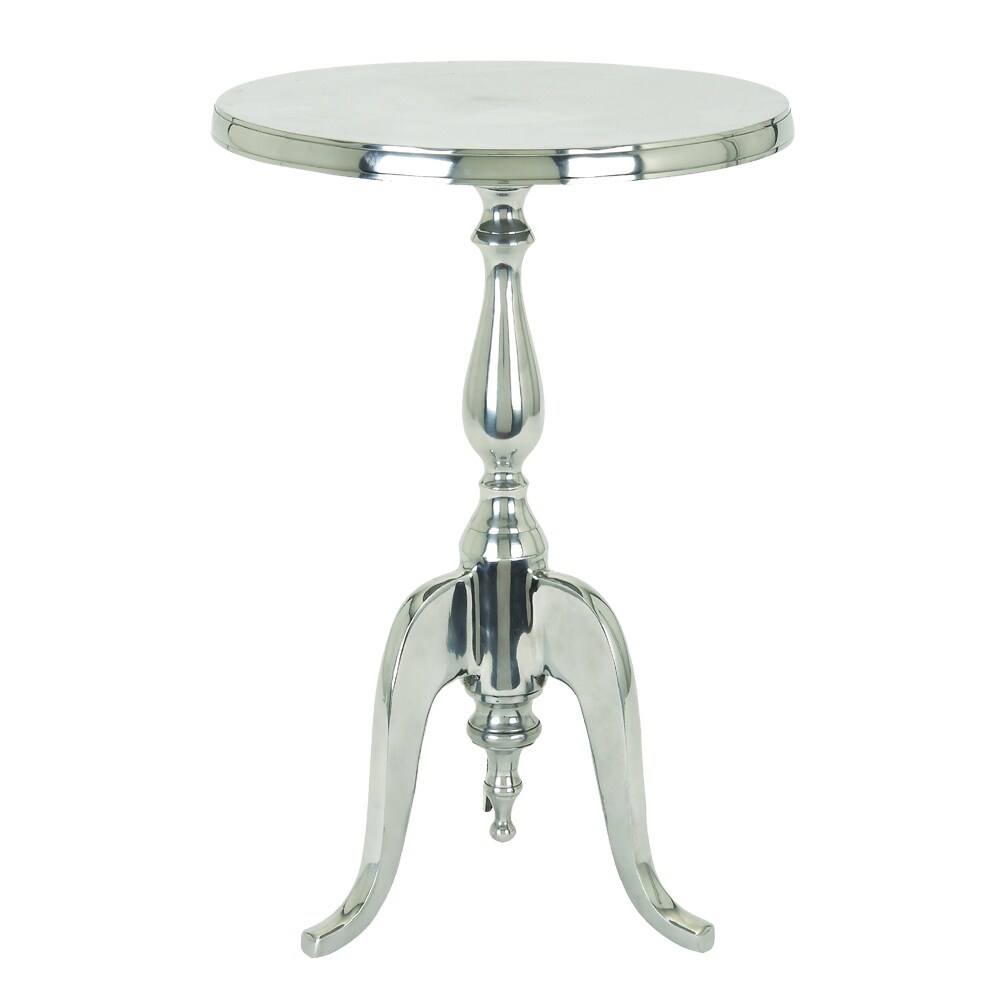 Traditional Style Aluminum Accent Table With Pedestal Base  Silver