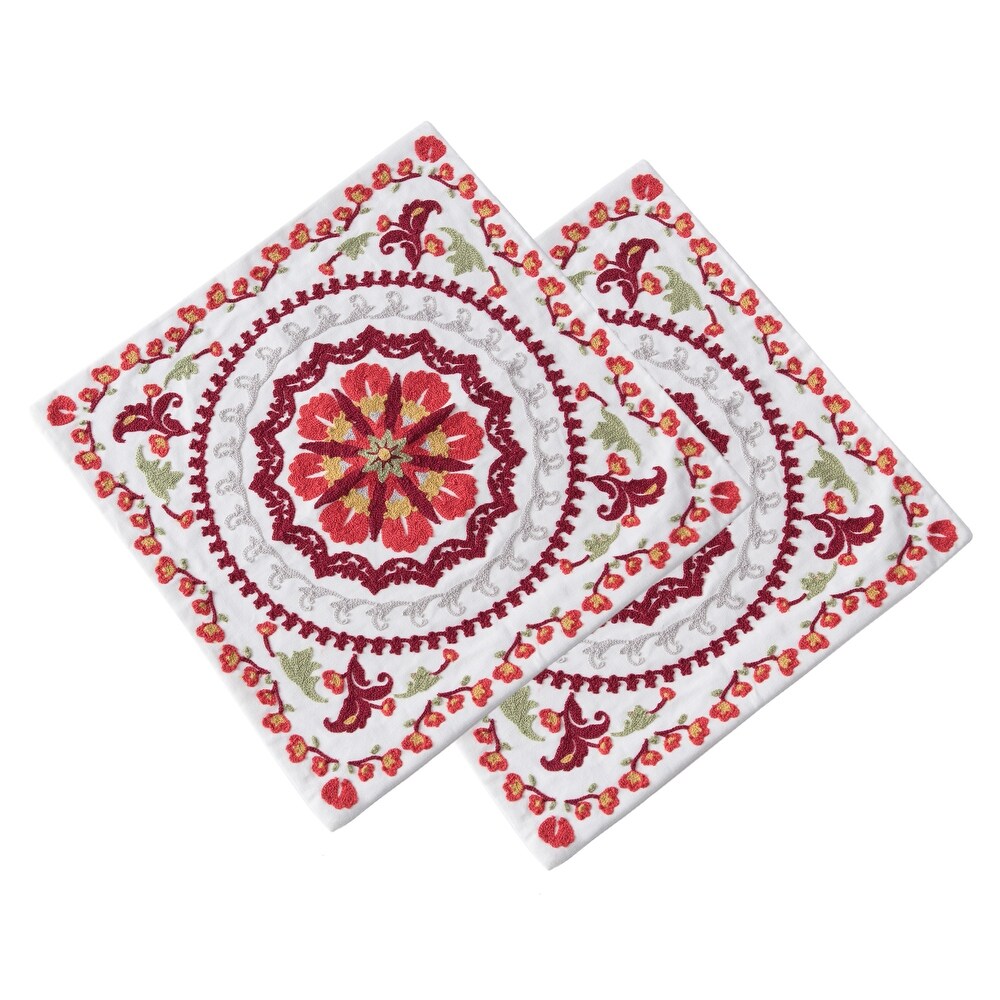 Chanasya Embroidered Medallion Floral Red Throw Pillow Cover Pair Set