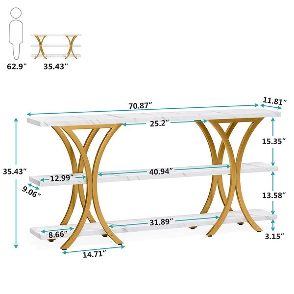 70.8 Inch Narrow Console Table with 3 Tier Shelves