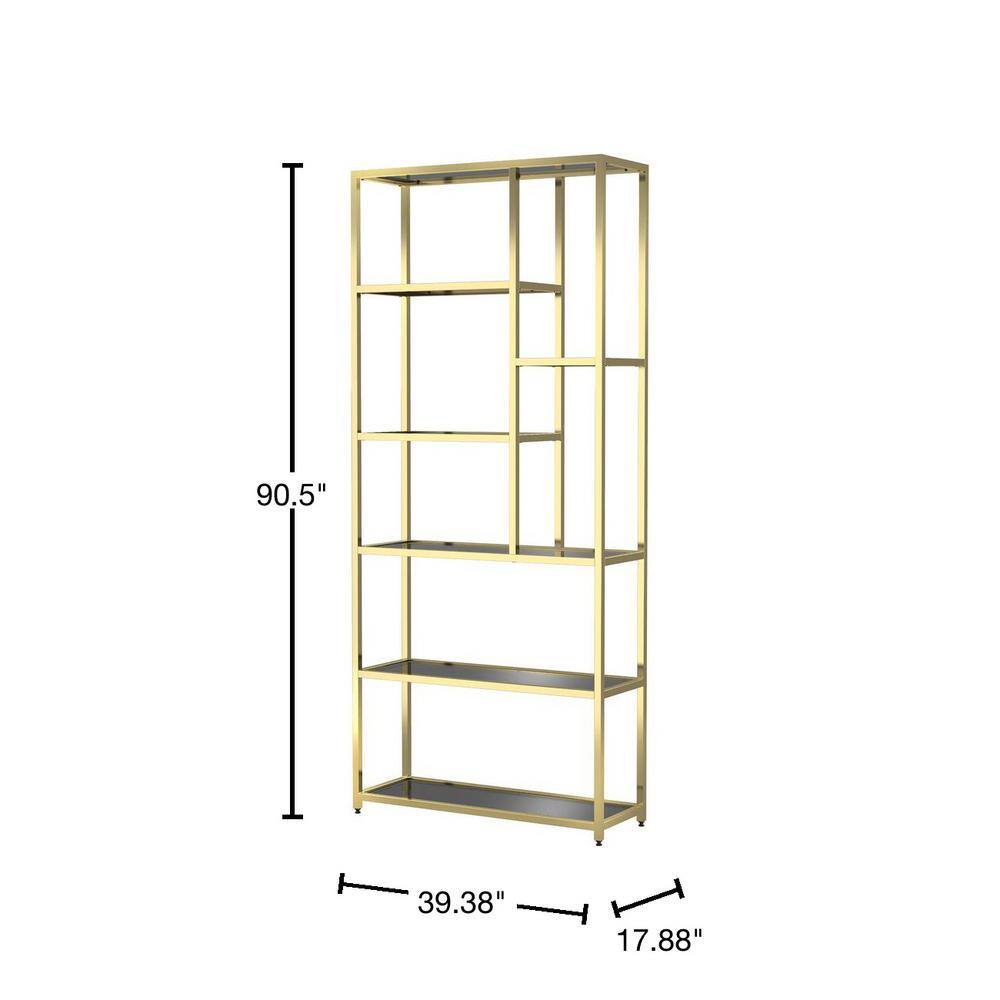 Furniture of America Himlind 90.5 in. Brass Plating and Black Metal 7-Shelf Standard Bookcase IDF-AC374BS