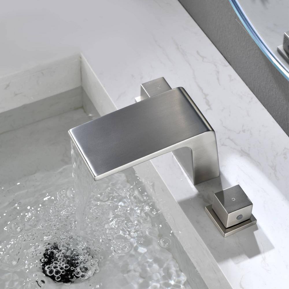 FLG 2-Handle Tub Deck-Mount Roman Tub Faucet Waterfall Bath Tub Filler in Brushed Nickel SS-0079-BN