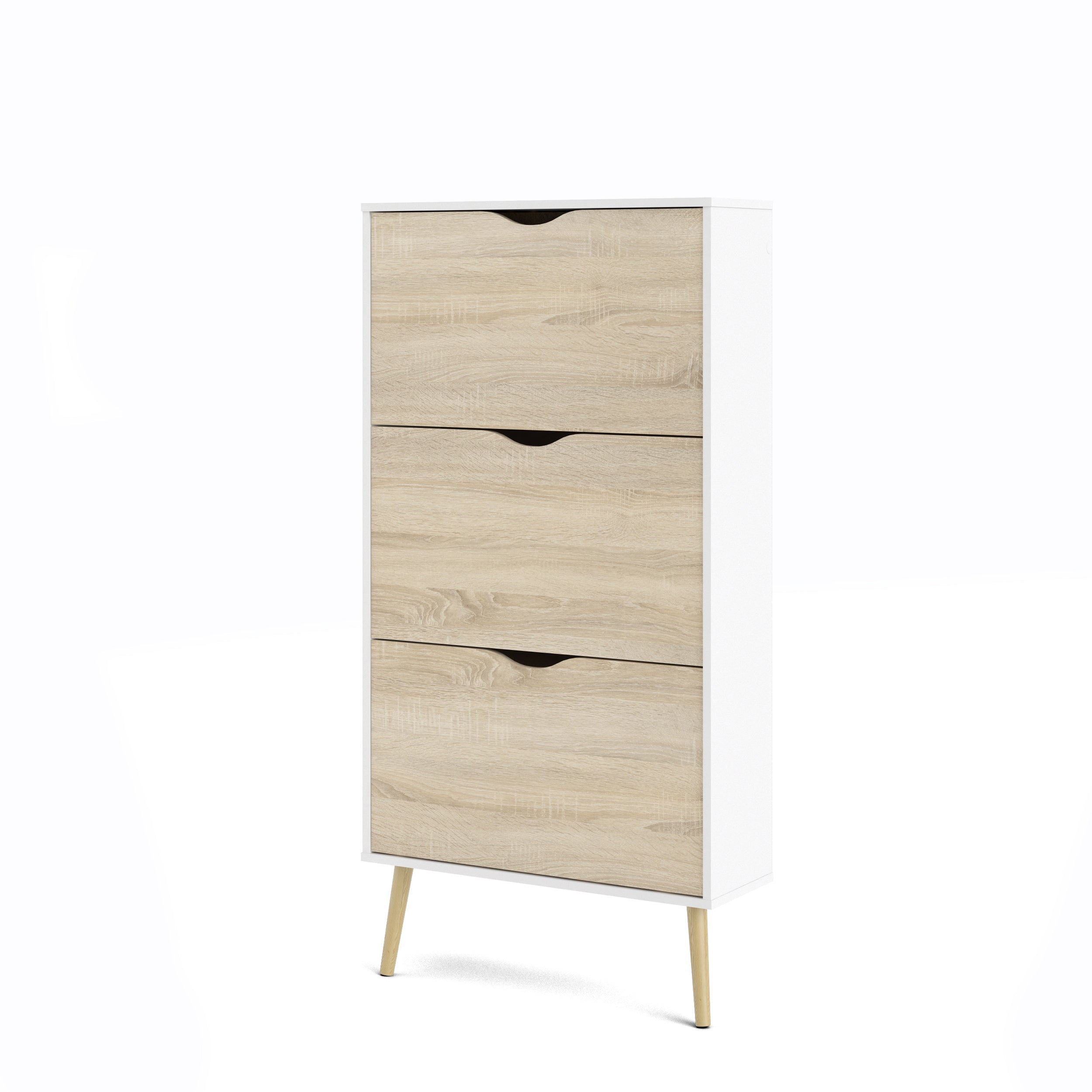 Diana 3-Drawer Shoe Accent Cabinet， accommodates  18-21 Pairs of Shoes; White/Oak Structure