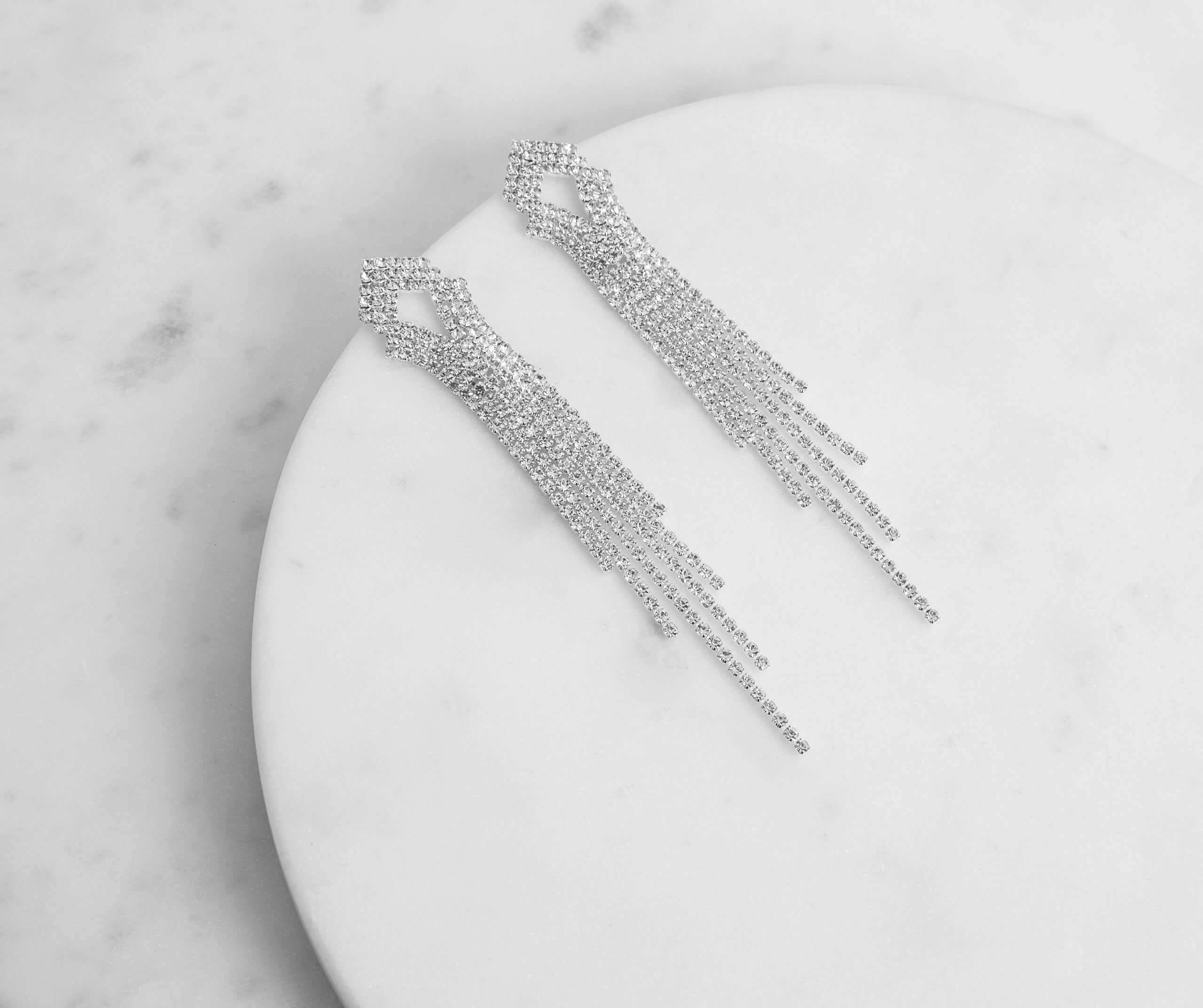 Rhinestone Cut Out Fringe Earrings