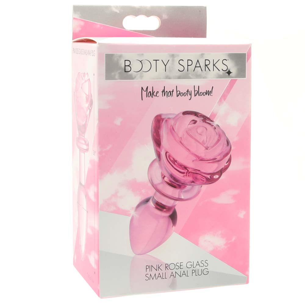 Booty Sparks Pink Rose Glass Anal Plug in Small