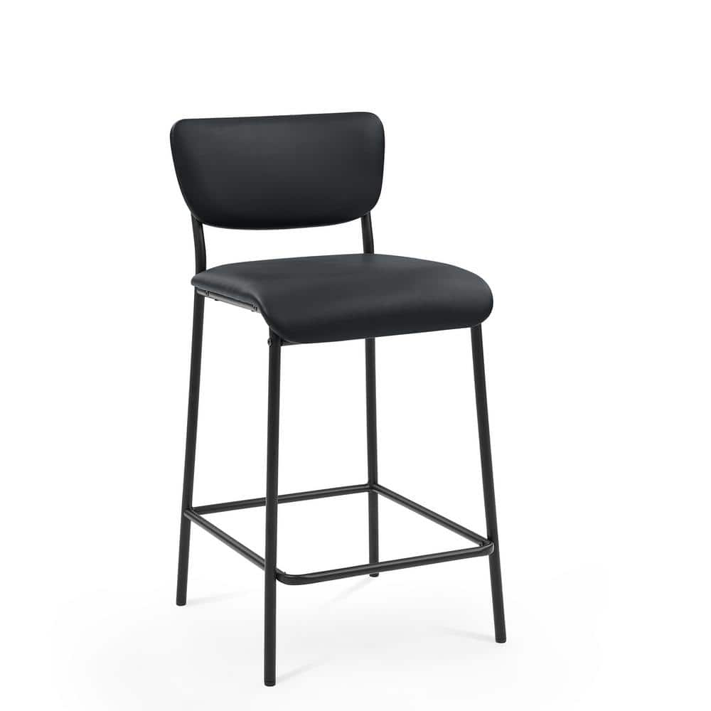 34.50 in. Black Low Back Metal Bar Stools, Dining Chair Counter Stools with Footrest and Faux Leather Seat (Set of 2) HY02011Y