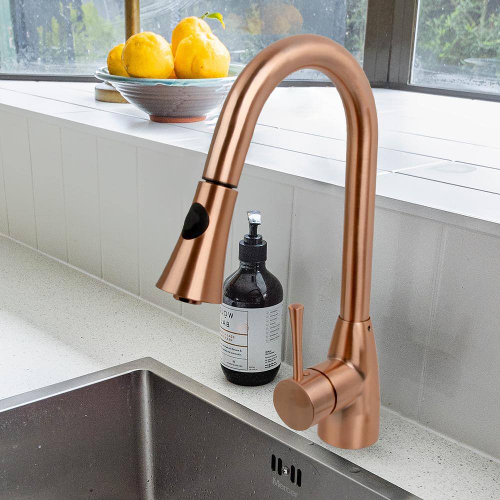 Akicon Single-Handle Pull-Down Sprayer Kitchen Faucet in Copper AK455C