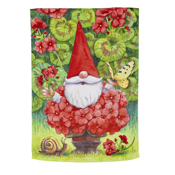 Evergreen Enterprises Geranium Gnome Garden Suede Flag