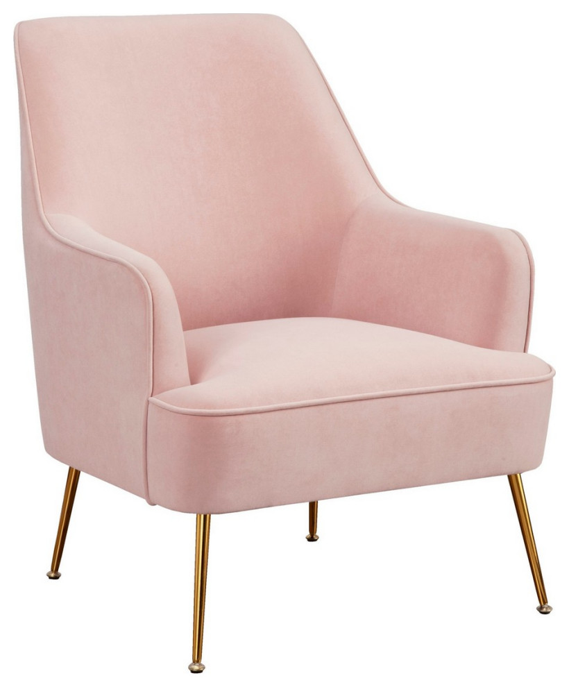 Benzara BM261858 Accent Chair With T Cushioned Seat and Metal Legs  Pink   Midcentury   Armchairs And Accent Chairs   by VirVentures  Houzz