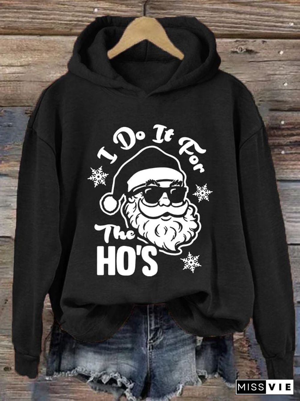 Women's I Do It For The Ho's Santa Print Casual Hooded Sweatshirt