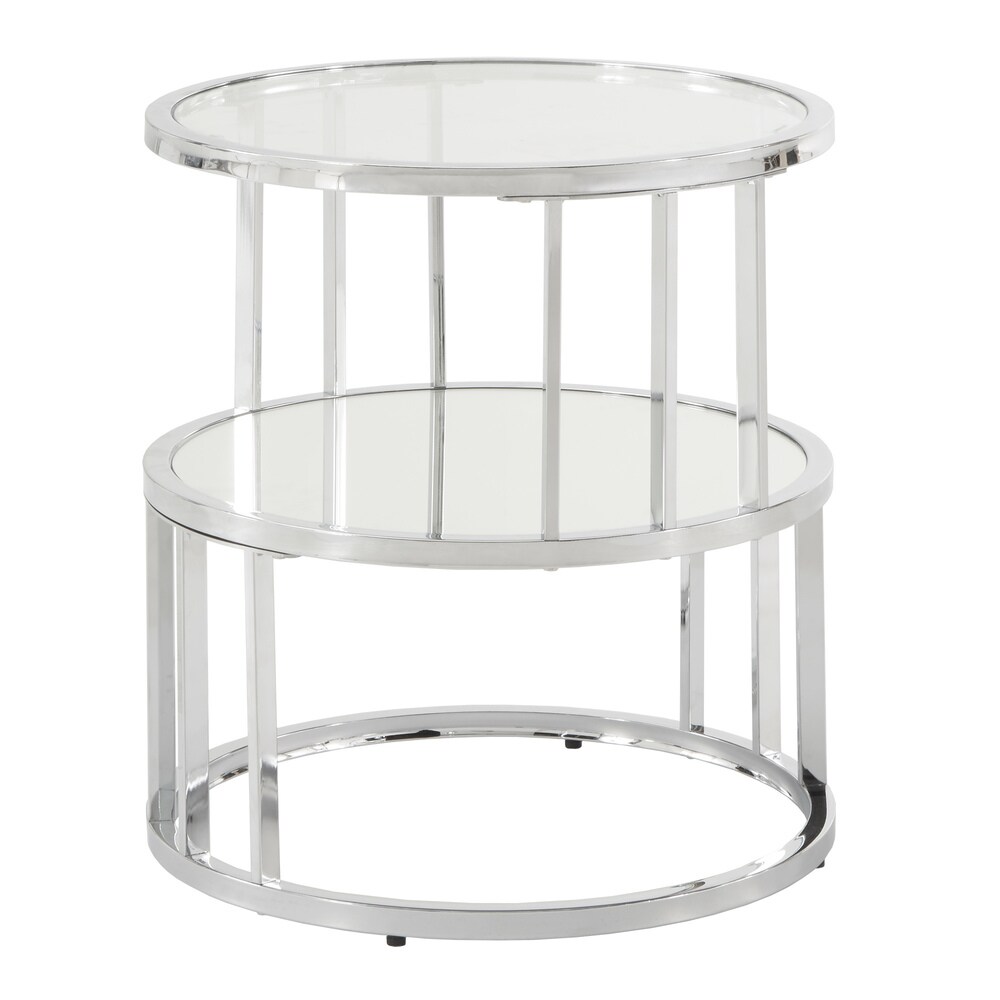 Metzy Chrome Finish Metal Round End Table with Mirrored Shelf by iNSPIRE Q Bold