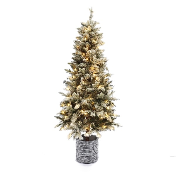 5.6Ft PreLit LED Artificial Slim Fir Christmas Tree with Pot