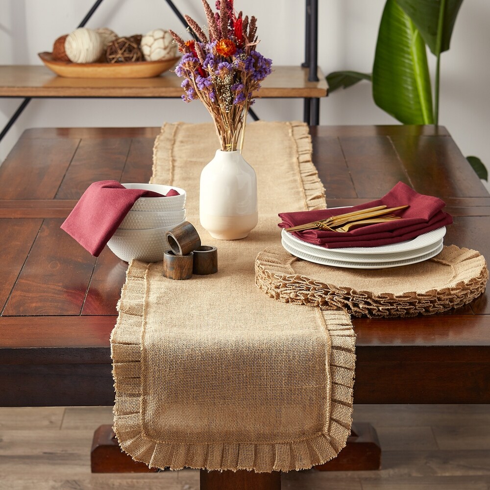 DII Natural Ruffle Trim Jute Table Runner  14x72 inch