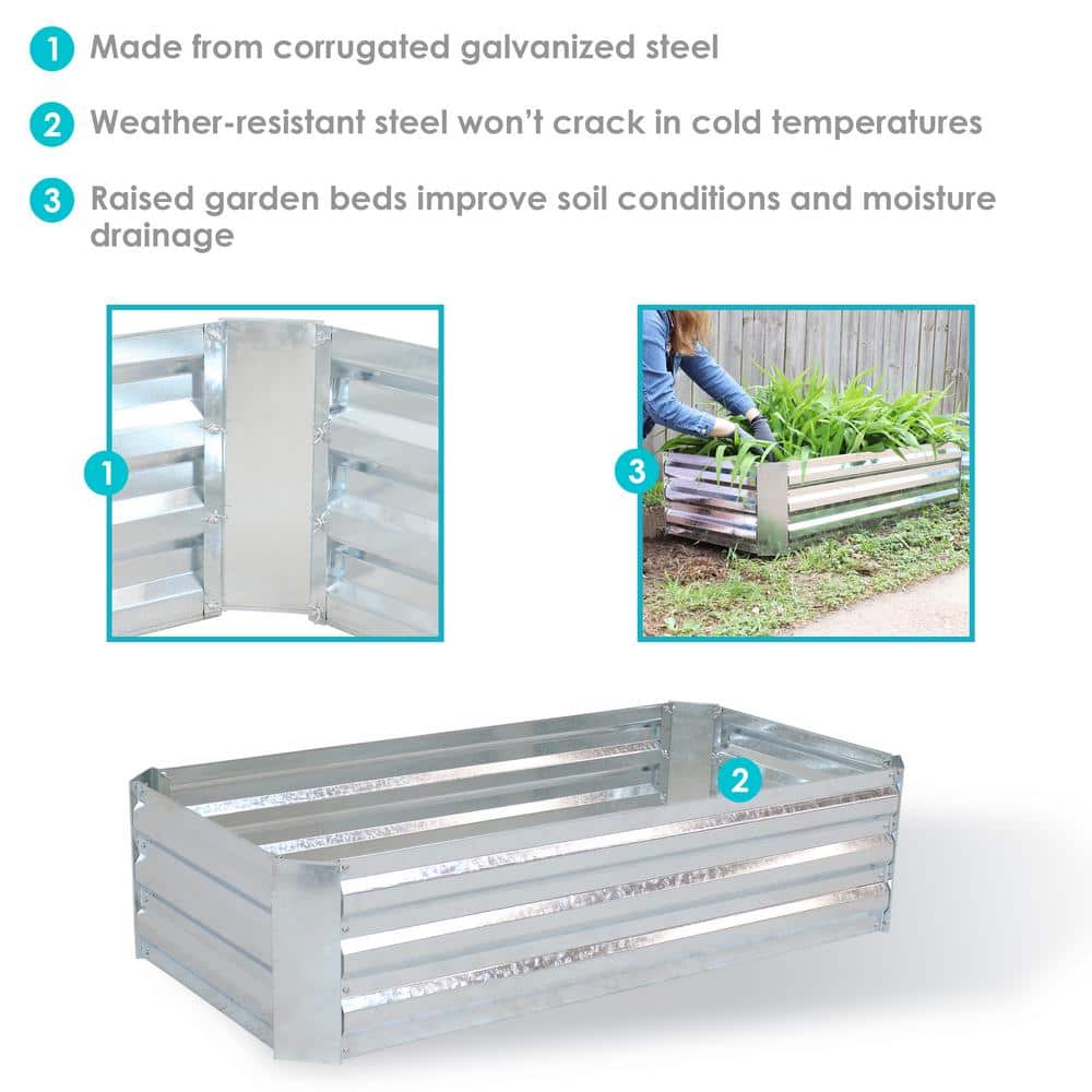 Sunnydaze Decor 48 in. Silver Rectangular Galvanized Steel Raised Beds (2-Pack) HB-512-2PK