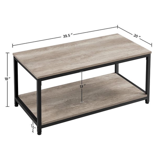 Industrial Coffee Table with Storage Shelf， Rustic Gray