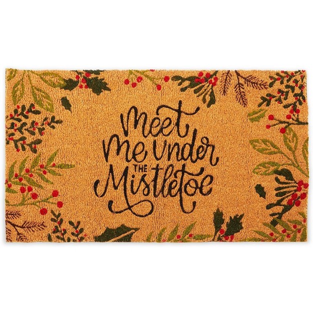 Okuna Outpost Non slip Coco Coir Christmas Doormat For Outdoor Entrance Meet Me Under The Mistletoe 17 X 30 In