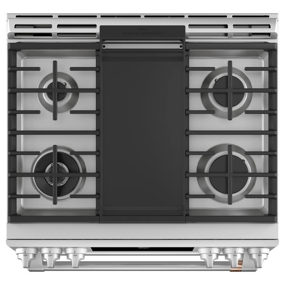 Cafe 30 in. 7.0 cu. ft. Slide-In Smart Double Oven Dual-Fuel Range with Convection and Self-Clean in Stainless Steel C2S950P2MS1