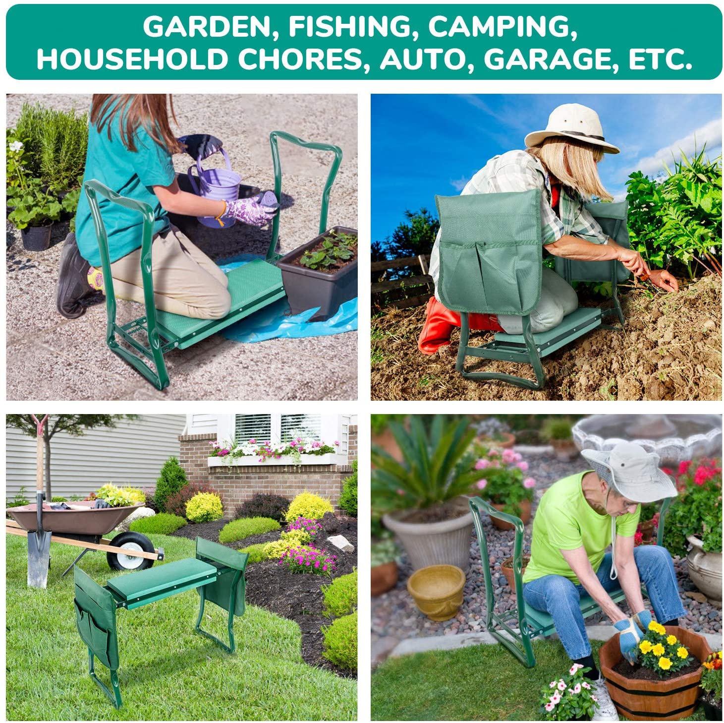 iPower Garden Kneeler and Seat, Foldable Garden Stool Heavy Duty Gardening Bench for Prevent Knee & Back Pain