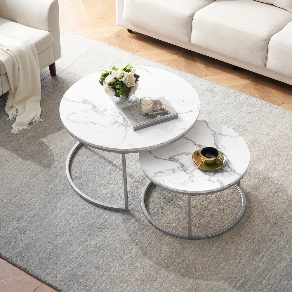 Elegant Marble Style Coffee Table with Iron Frame