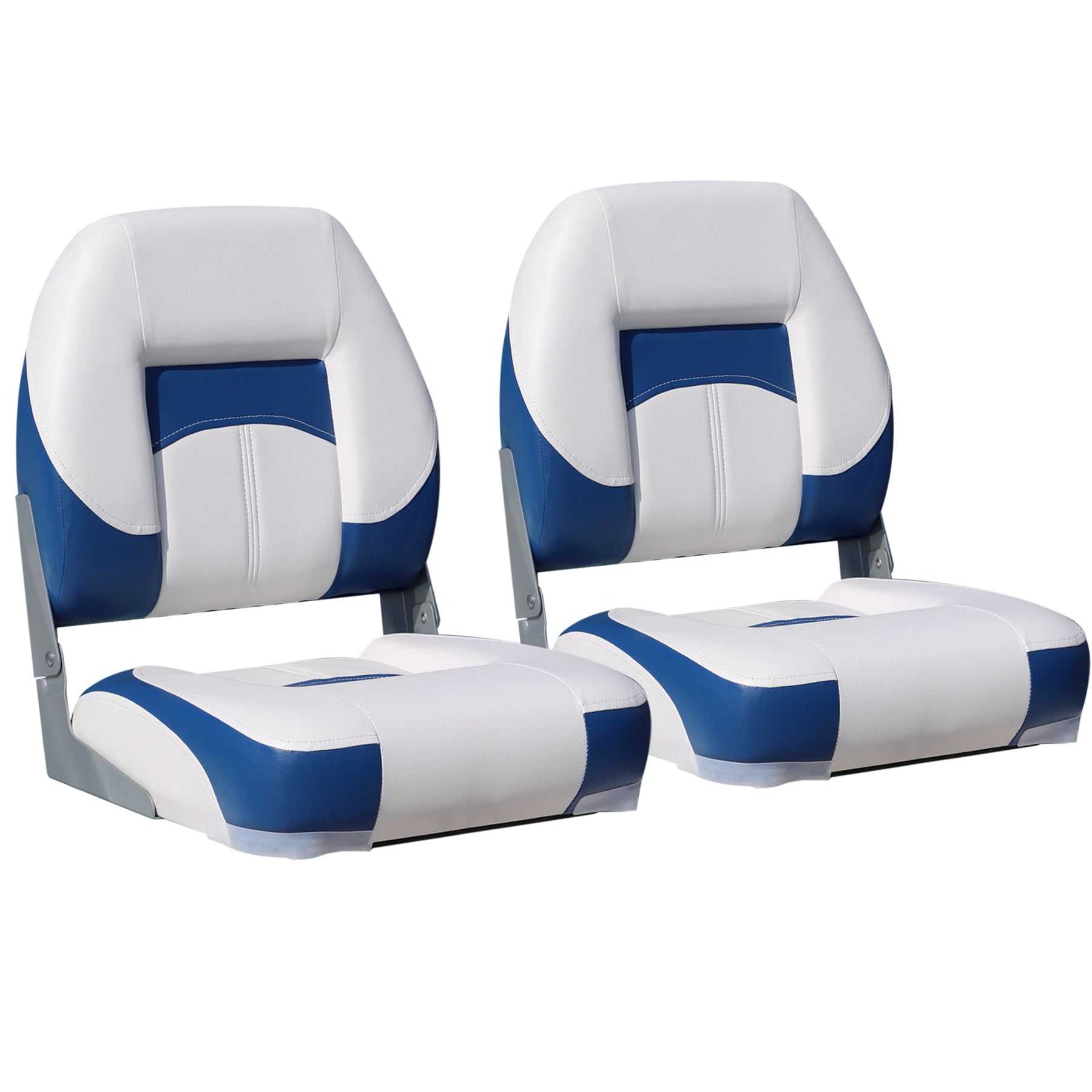 NORTHCAPTAIN Deluxe White/Pacific Blue Low Back Folding Boat Seat， 2 Seats