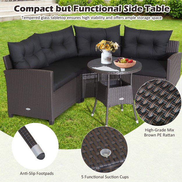 Costway 4pcs Patio Rattan Furniture Set Cushioned Sofa Glass Table Garden