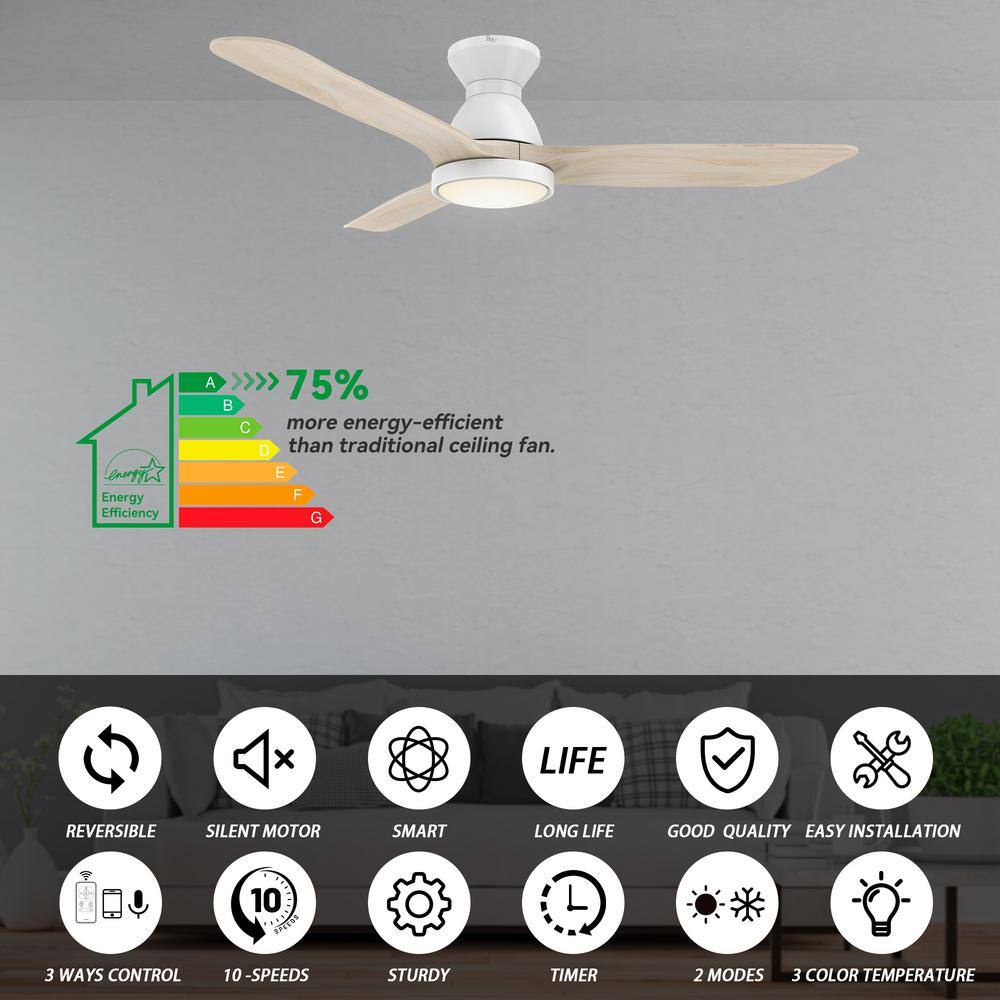 CARRO Antrim 52 in. Dimmable LED IndoorOutdoor White Smart Ceiling Fan with Light and Remote Works with AlexaGoogle Home HS523F3-L12-WM1-1-FM