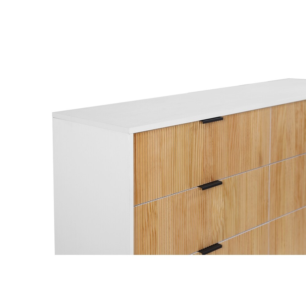 Easton Mid Century Modern 6 Drawer Dresser in White and Natural or Walnut Wood Finish