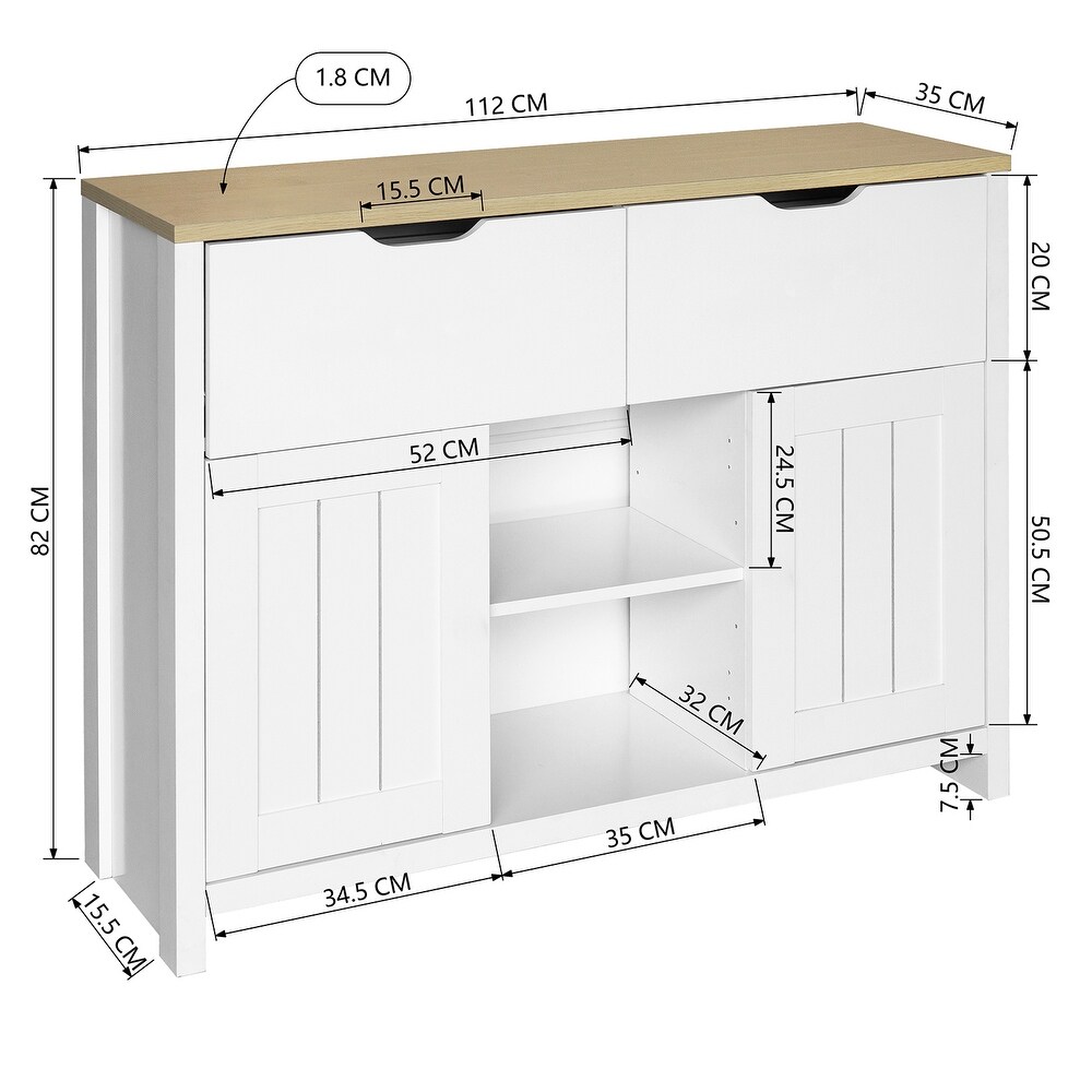 Storage Cabinet with 2 Drawers and 2 Doors and 2 shelves  Industrial Accent Kitchen Cupboard  Free Standing Cabinet