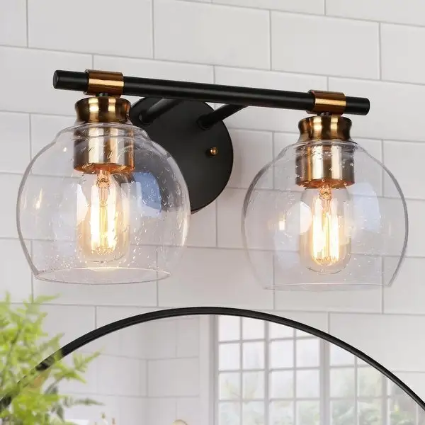 Iain Modern Black 2/3/4-Light Bathroom Vanity Lights Globe Seeded Glass Dimmable Wall Sconces