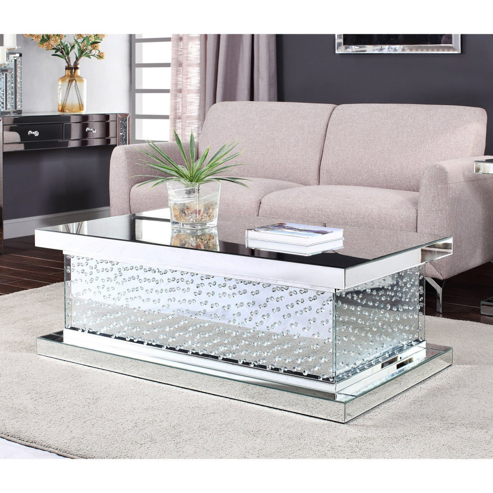 Elegant Coffee Table  Rectangular Design With Polished Mirrored Panels  Silver   Contemporary   Coffee Tables   by Declusia  Houzz