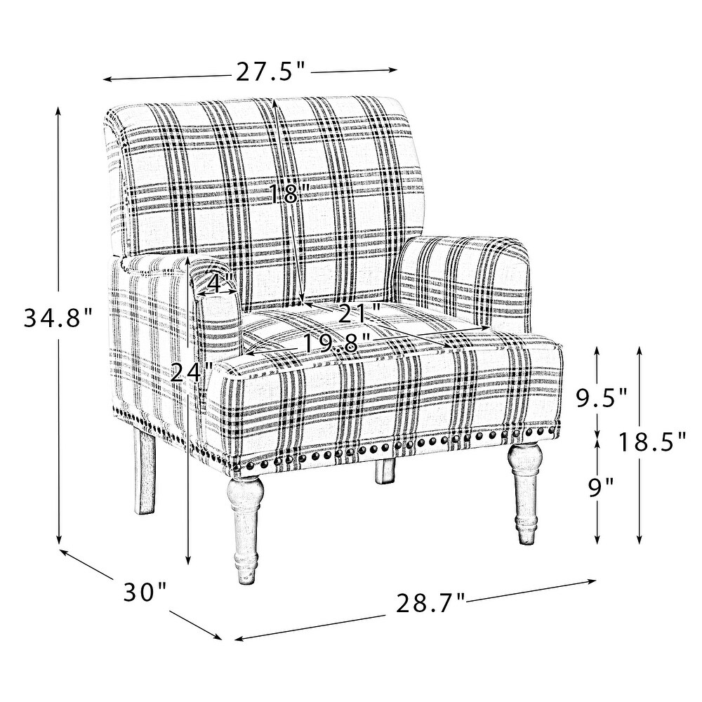 Geltrude Farmhouse Vintage Plaid Accent Armchair with Nailhead Trim by HULALA HOME