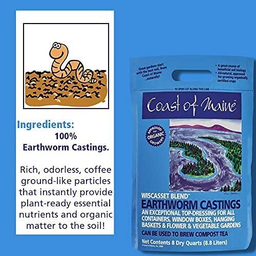 Coast of Maine OMRI Listed Wiscasset Blend Earthworm Castings Compost Potting Soil Blend for Container Gardens and Flower Pots, 8 Quart Bag 10 Pack