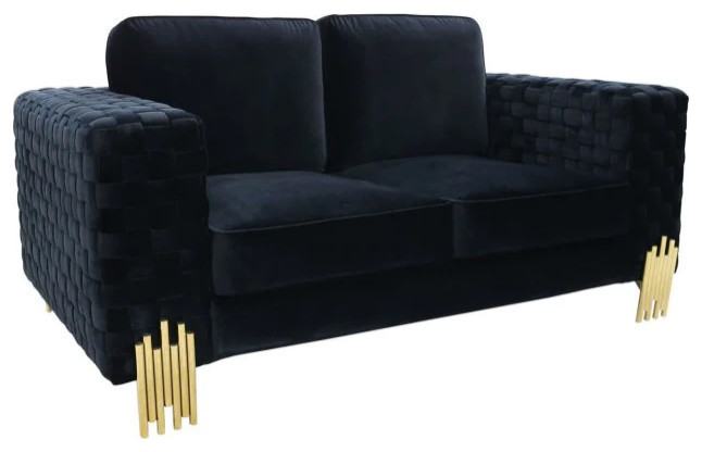 Susan Modern Velvet Glam Black and Gold Loveseat   Contemporary   Loveseats   by Rustic Home Furniture Deco  Houzz