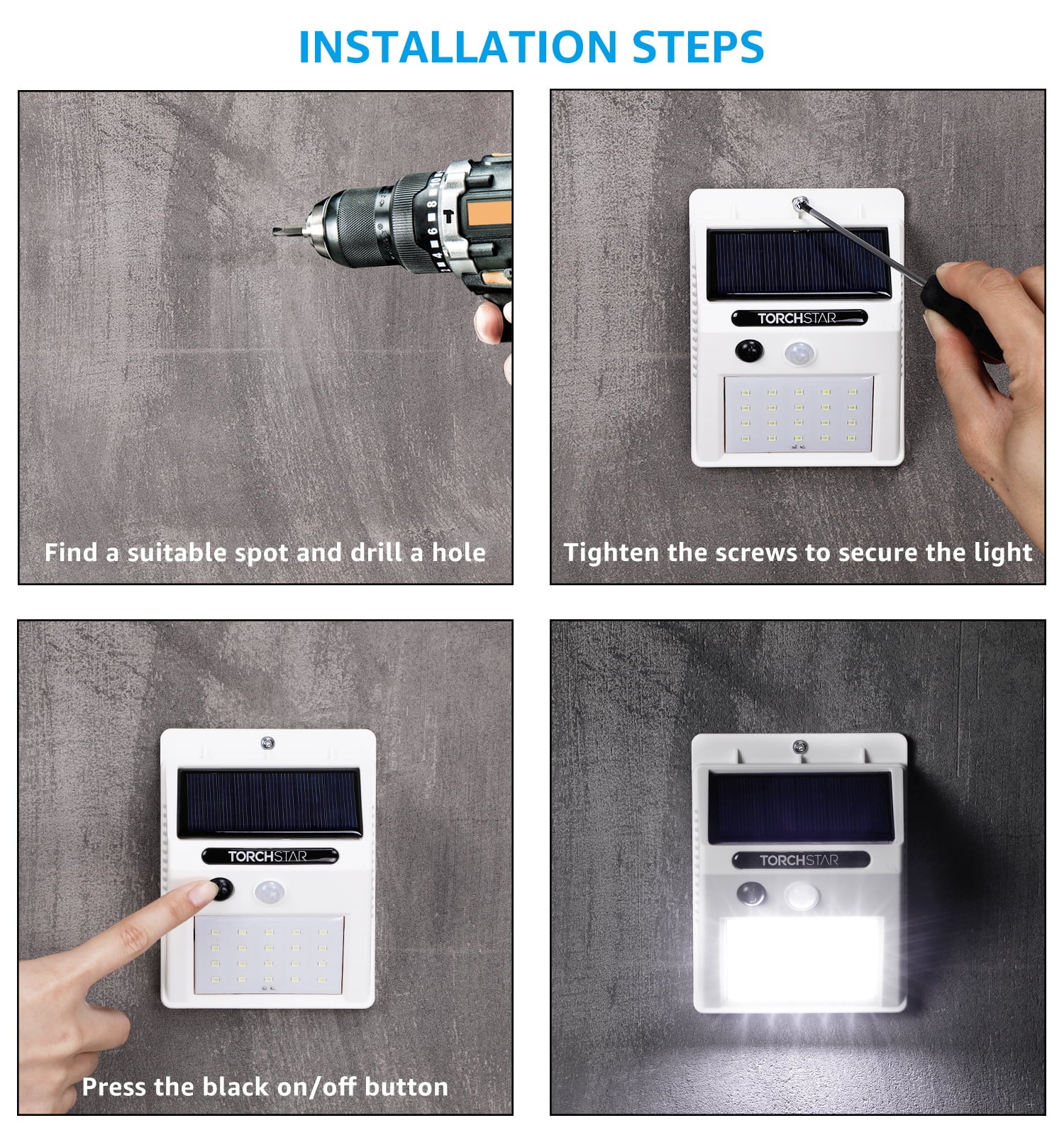 TorchStar 20 LED Outdoor LED Solar Motion Sensor Lights， Wireless Outdoor Solar Security Lights， White， 2 Pack