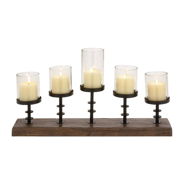 X 13 quot Farmhouse Mango Wood iron Five Light Votive Candle Holder Brown Olivia amp May