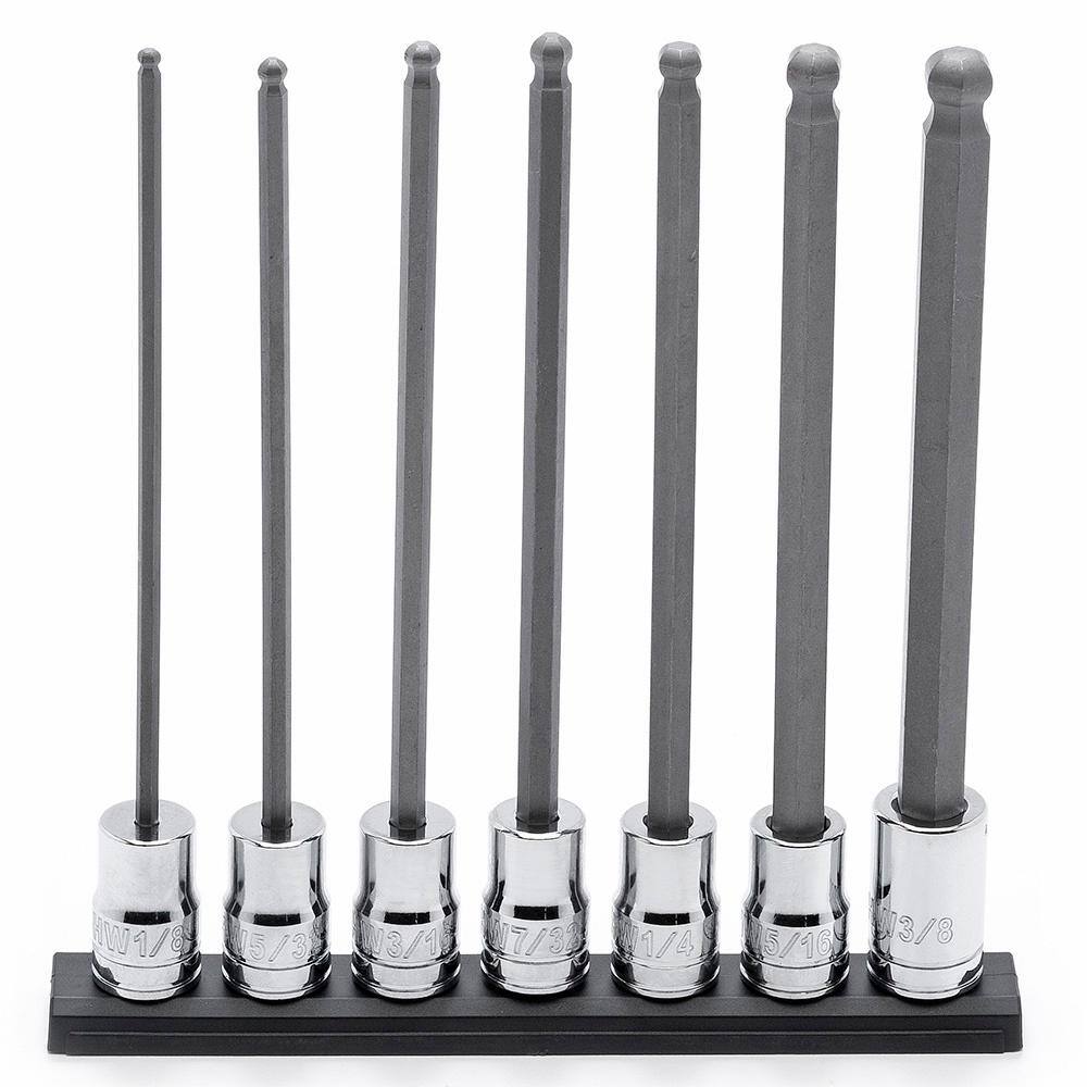 Husky 38 in. Drive SAE Long Ball Hex Bit Socket Set (7-Piece) H3DSAELBBS7PCN