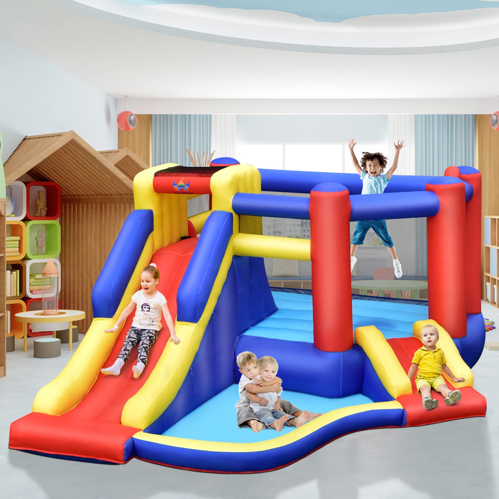 Costzon Inflatable Bounce House with Large Jumping Area, Indoor Outdoor Giant Jumping Bouncy Castle