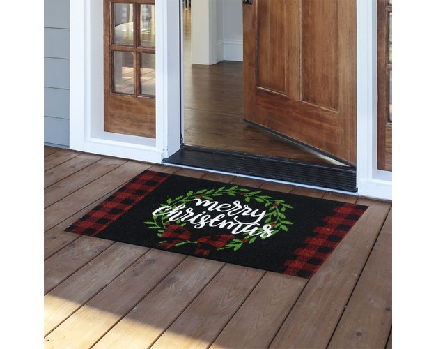 Briarwood Lane Christmas Wreath Natural Fiber Coir Doormat Checke